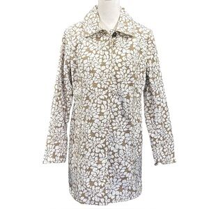 Women's Eddie Bauer Floral Print Beige & Cream Trench Jacket S Pockets Lined